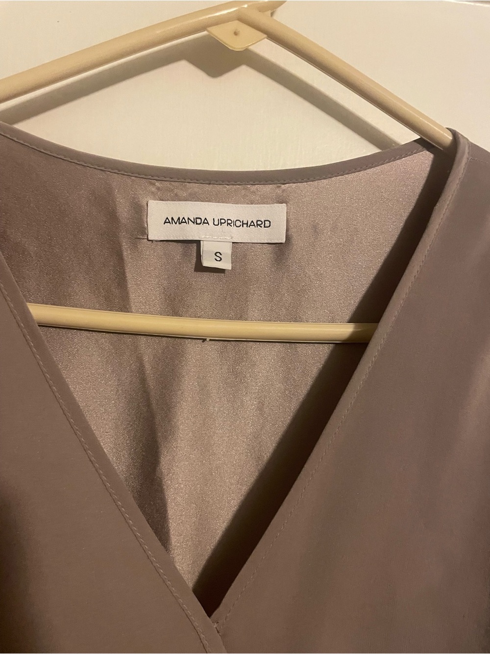 Amanda Uprichard Taupe Short Sleeve Wrap-Front Silk Dress Size small - Picture 5 of 6
